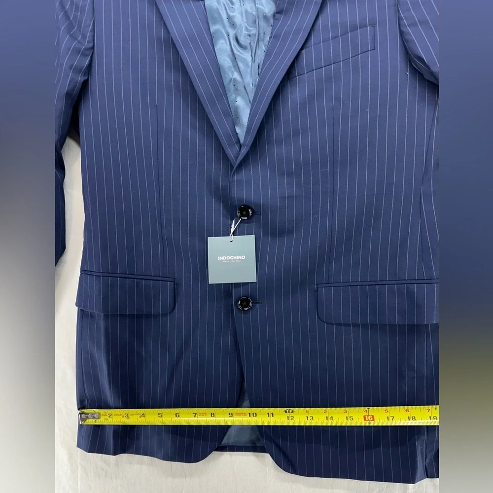 Indochino‎ Jacket Blazer Sport Coat Wool Navy Blue Pin Stripe 2 Button 38 NWT